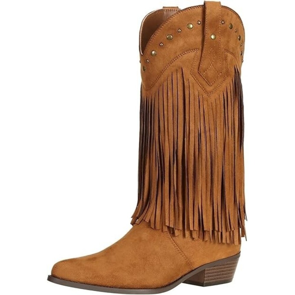 SheSole Women's Fringe Western Boots Wide Calf Riding Cowgirl Boots 8.5